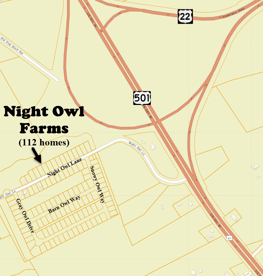 Night Owl Farms Community Map - courtesy of Horry County Land Records